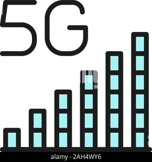 Vector 5G internet signal bar flat color line icon. Stock Vector