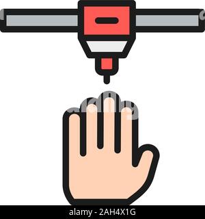 3d printing a human organs, medical printer flat color line icon. Stock Vector