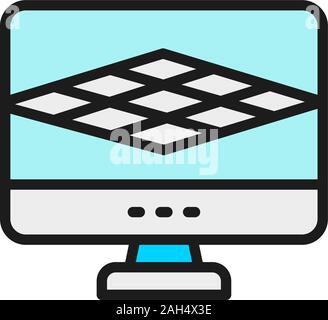 Computer program for 3d printer, 3D product modeling flat color line icon. Stock Vector