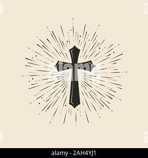 Christianity symbol of Jesus Christ. Cross, worship symbol. Vintage vector illustration Stock Vector