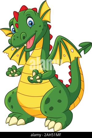 Cartoon dragon posing isolated on white background Stock Vector