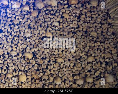 Wall made with bones in The Chapel of Bones in Evora, Alentejo, Portugal Stock Photo