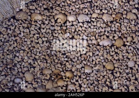 Wall made with bones in The Chapel of Bones in Evora, Alentejo, Portugal Stock Photo