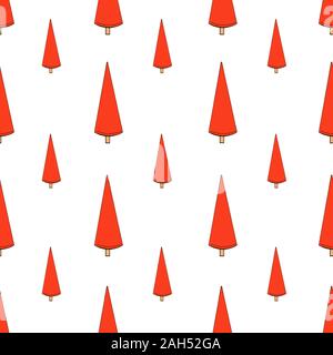 Vector seamless pattern with hand drawn Christmas trees in red color isolated on white background. Endless texture. Wrapping paper, positive new year Stock Vector