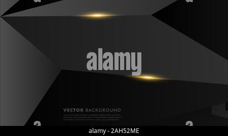 abstract vector black background. gray polygon background with gold light effect. Vector Illustration For Wallpaper, Banner, Background, Card, landing Stock Vector