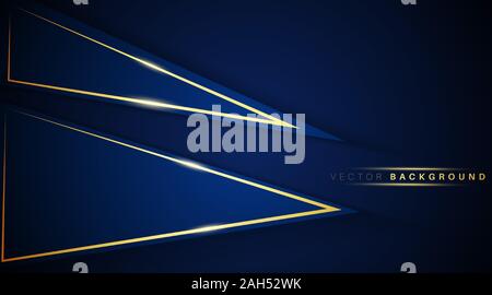 abstract vector background. overlapping triangle dark blue shape with gold light effect. Vector illustrations for wallpapers, banners, backgrounds Stock Vector