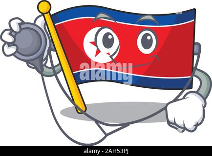 Cute flag north korea Scroll cartoon character in a Doctor with tools Stock Vector