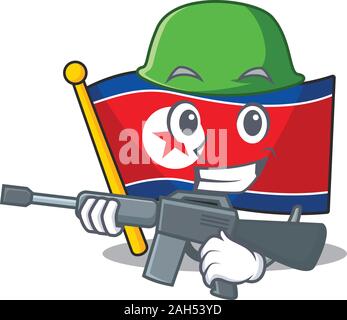 A mascot of flag north korea Scroll Army with machine gun Stock Vector