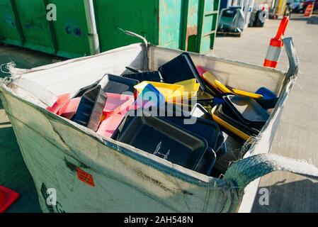 Vancouver Zero Waste Centre - october, 2019 - Plastic bins in recycle center Stock Photo
