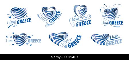 The national flag of the Greece and the inscription I love Greece. Vector illustration Stock Vector