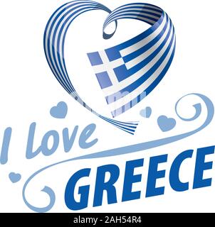 The national flag of the Greece and the inscription I love Greece. Vector illustration Stock Vector