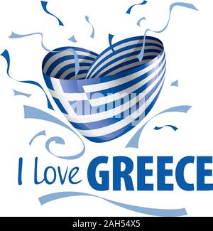 The national flag of the Greece and the inscription I love Greece. Vector illustration Stock Vector