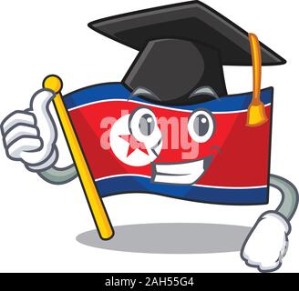 happy flag north korea Scroll wearing a black Graduation hat Stock Vector