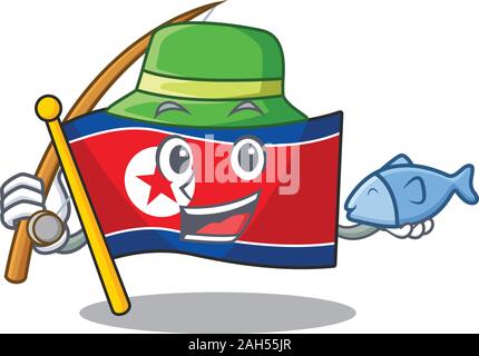 A Picture of funny Fishing flag north korea Scroll design Stock Vector