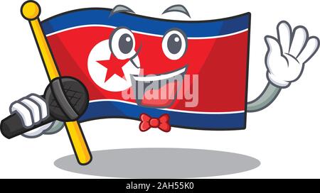 Cute cartoon Singing flag north korea Scroll with a microphone Stock Vector