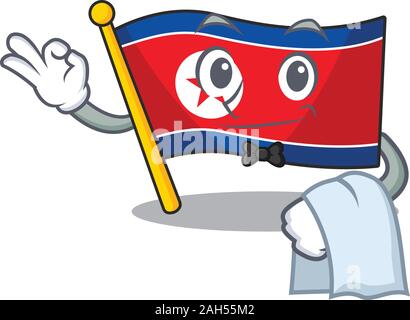 Cute flag north korea Scroll Character stand as a Waiter look Stock Vector