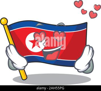 falling In love cute flag north korea Scroll cartoon mascot design Stock Vector