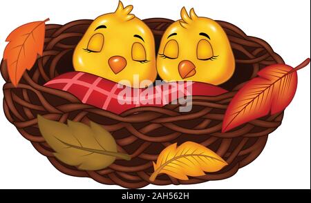 Cartoon baby bird sleeping in the nest Stock Vector