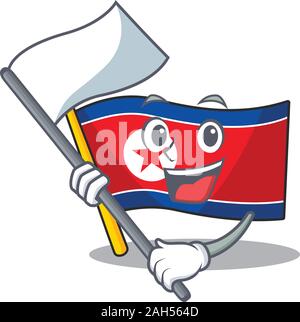 cute flag north korea Scroll cartoon character style with standing flag Stock Vector