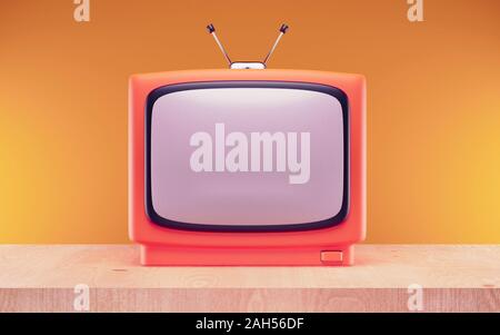 Retro old television with antenna on table. 3d render Stock Photo