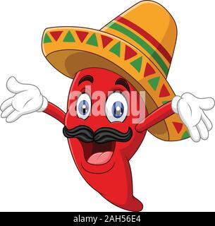 Cartoon Chili Pepper Wearing Sombrero Hat Outline Stock Vector Image ...