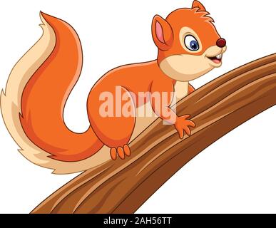 Cartoon cute squirrel on the tree Stock Vector