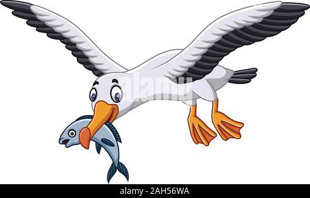 Cartoon albatross eating a fish Stock Vector