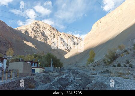 Town Kaza or Kaze Landscape view. A high altitude mountain village of remote Spiti Valley in western Himalayas in Lahaul and Spiti district of norther Stock Photo