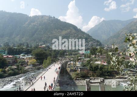 Landscape scenery of Kullu capital City, the famous Indian resort town state. Located on bank of Beas River a popular tourist destinations and hill st Stock Photo