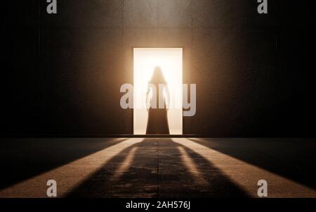 Woman silhouette in an empty room. 3d render Stock Photo