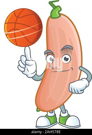 Happy face banana squash cartoon character playing basketball Stock Vector