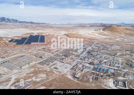 Beijing, China. 24th Dec, 2019. Aerial photo taken on Dec. 24, 2019 shows a view of Tsonyi County, Nagqu City, southwest China's Tibet Autonomous Region. The world's highest county, Tsonyi, Nagqu City, southwest China's Tibet Autonomous Region, was connected to China's state grid Tuesday, enabling a stable power supply for more than 7,000 local residents. In the county seat with an altitude of more than 5,000 meters above sea level, power workers braved a coldness of minus 20 degrees Celsius to start the equipment on Tuesday. Credit: Sun Fei/Xinhua/Alamy Live News Stock Photo