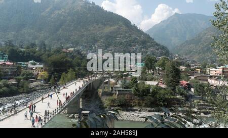 Landscape scenery of Kullu capital City, the famous Indian resort town state. Located on bank of Beas River a popular tourist destinations and hill st Stock Photo