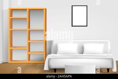 Wooden Wardrobe And Wooden Showcase In The White Room Stock