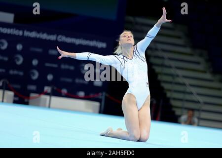 Szczecin, Poland, April 11, 2019: Gabriela Janik of Poland competes on the floor during the artistic gymnastics championships Stock Photo