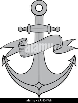 Anchor. Hand drawn sketch. Vector illustration isolated on white background. Stock Vector