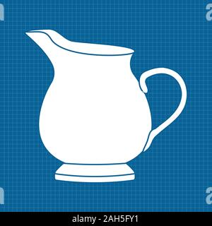 Milk jar. White outline icon on blueprint background. Vector illustration. Stock Vector