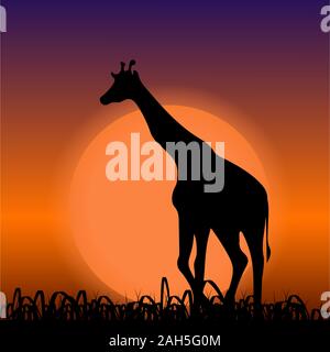 African Sunset background with giraffe Stock Vector Image & Art - Alamy
