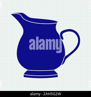Milk jar. Blue silhouette. Vector illustration on notebook sheet background. Stock Vector