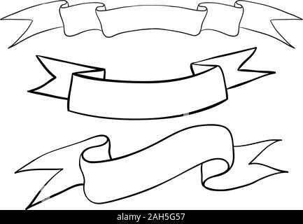 Ribbon banners. Hand drawn outline sketch. Vector illustration isolated on white background. Stock Vector