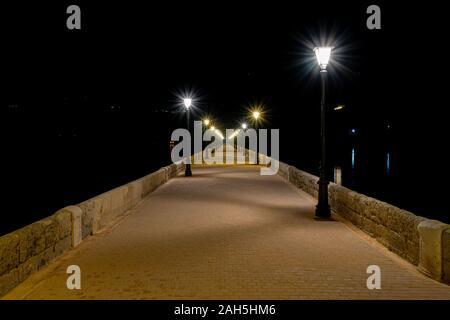 De Bosset (Davosetos) bridge at night in Argostoli, Kefalonia Stock Photo