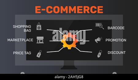 E-Commerce Infographics vector design. Timeline concept include shopping bag, marketplace, price tag icons. Can be used for report, presentation Stock Vector