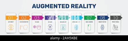 Ar And Vr Infographics vector design. Timeline concept include augmented reality, 360 view, virtual reality icons. Can be used for report Stock Vector