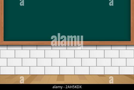 green board on the white wall in the classroom Stock Vector