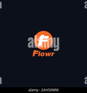 Letter F Alphabetic Logo Design Template, Rounded Shape, Coin Logo Concept, Ellipse Object Stock Vector