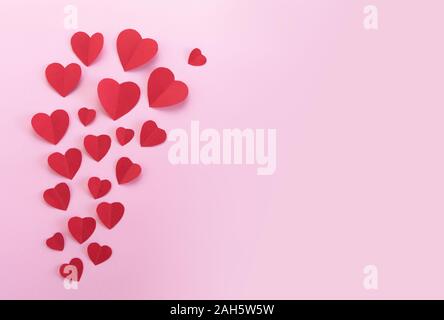 bud of red hearts on pink background, with space for copy, happy valentine's day, mother's day, birthday Stock Photo