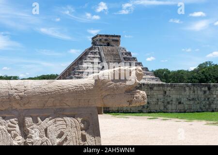 Chichen Itza temple with snake, seven wonders of the world Stock Photo