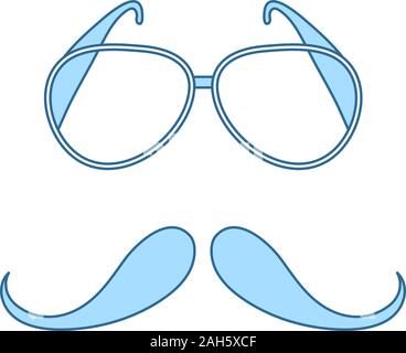 Glasses And Mustache Icon. Thin Line With Blue Fill Design. Vector Illustration. Stock Vector