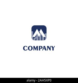 Letter M Alphabetic Logo Design Template, Simple Abjad Initial Logo Concept, Navy Blue, Rounded Square Shape, Vector Project EPS 10 Stock Vector