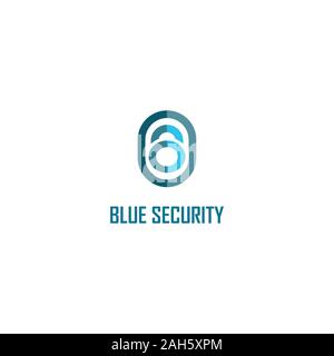 Blue Security Logo Design Template, Padlock Logo Concept, Data Protection, Rounded Shape, Vector Project EPS 10 Stock Vector